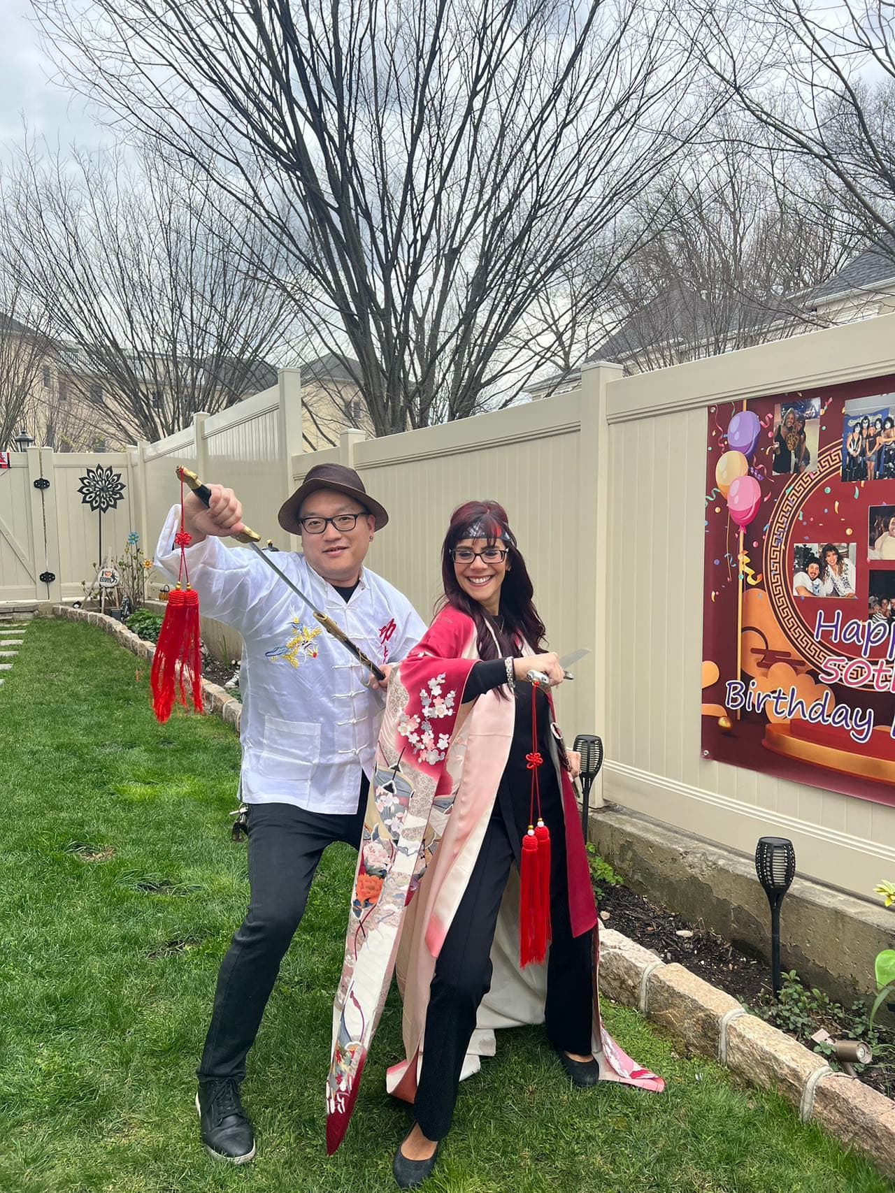 outdoor birthday hibachi celebration in a backyard
